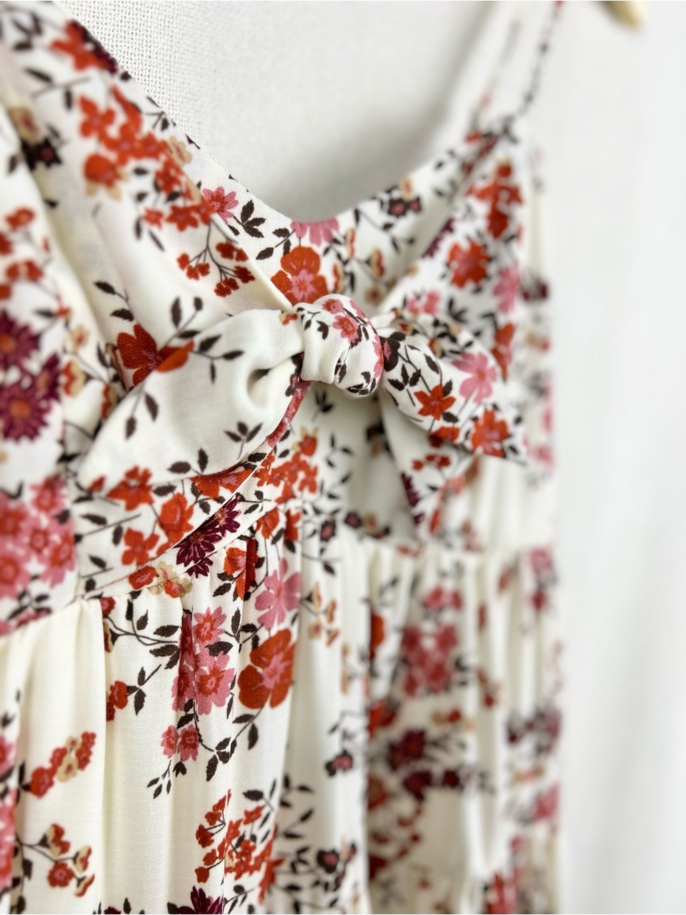 Floral Tiered Mini Dress Small Cottagecore Bow Front Lined Sundress - Picture 4 of 7